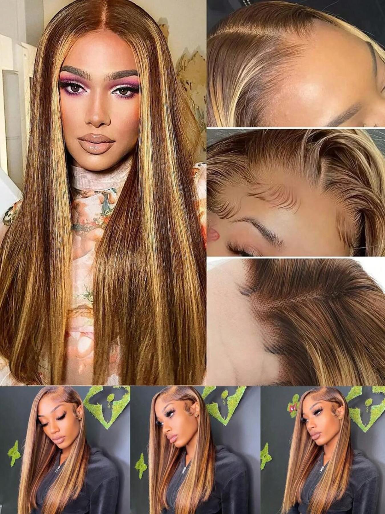 4x4 HD Lace Closure Wig Glueless Human Hair Wig P4/27 Color No Glue Needed Pre-Cut Lace Suitable for Women