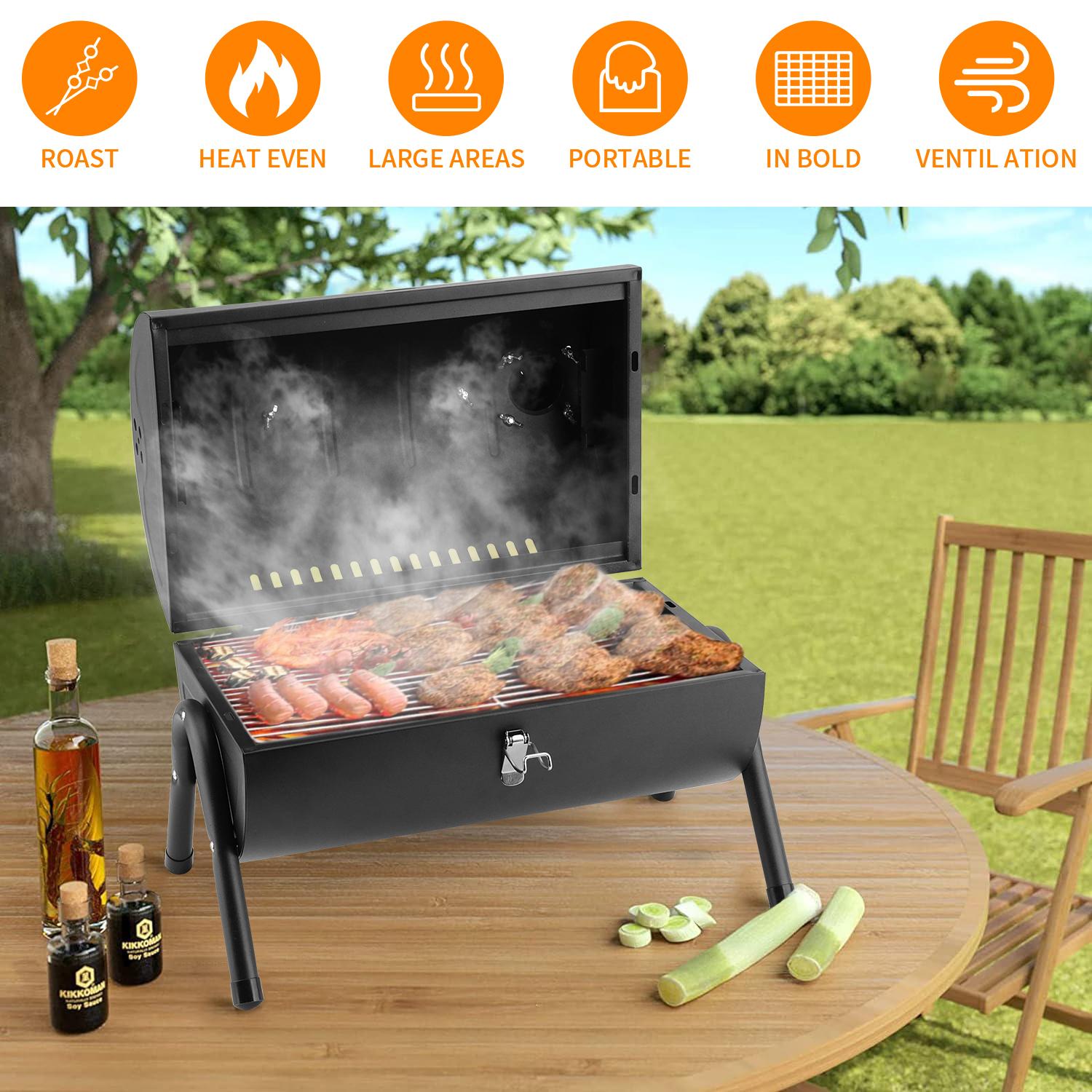 Portable Charcoal Grill, Small Folding Outdoor Grill, Mini Black Barbecue Grill, Compact Tabletop BBQ Grill for Camping Picnic Backyard Patio