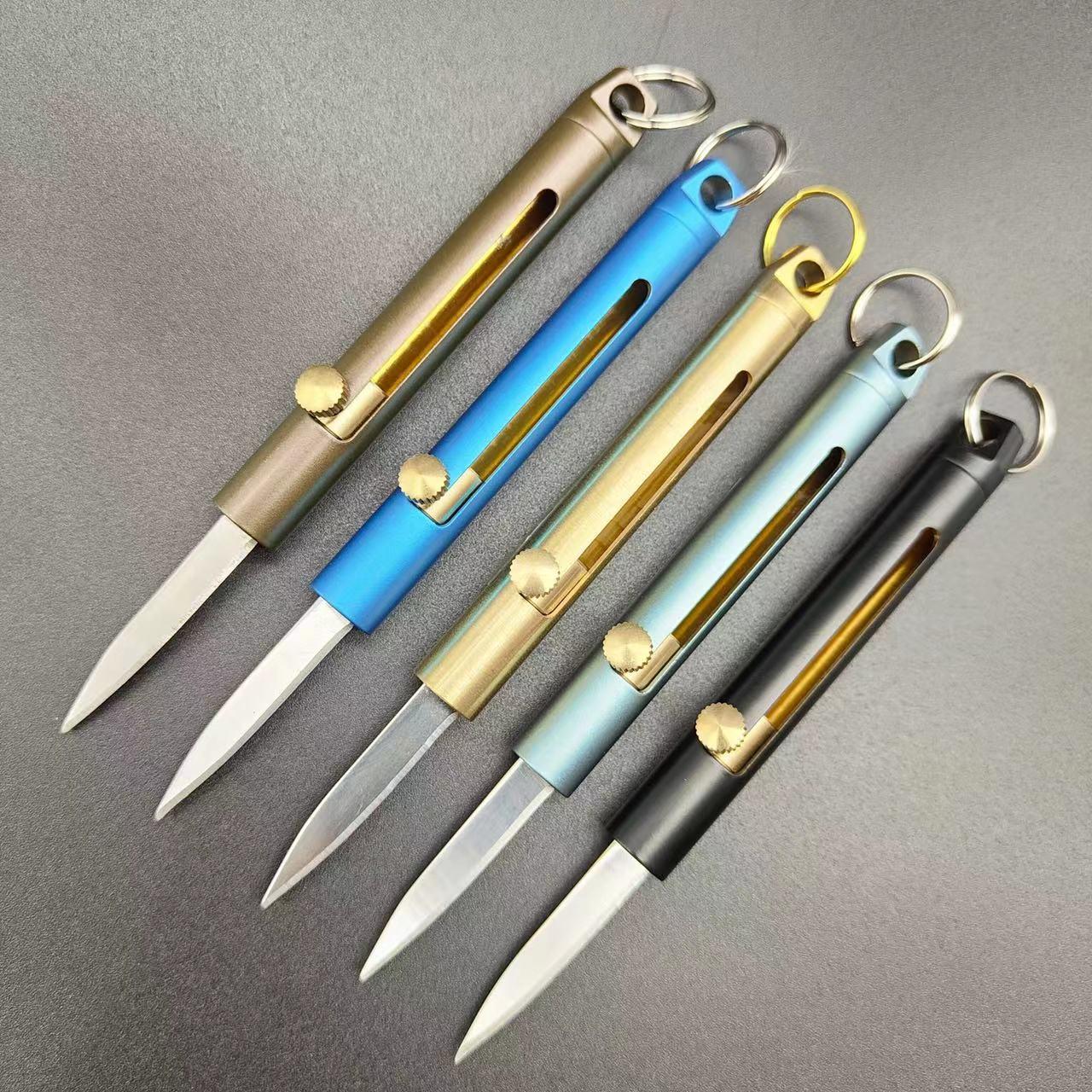 Mini Brass Push-Pull Knife Keychain, Sharp Camping Hiking Outdoor Fishing Tool, Daily Carry Pocket Knife, Durable & Portable Design, Outdoor Camping Knives
