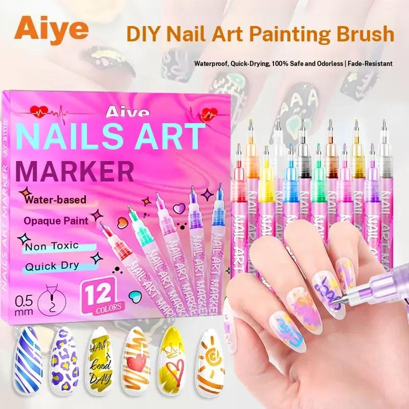 Acrylic Nail Art Paint Brush Set, Quick-Dry DIY Manicure Tools, Daily Use Nail Markers for Women & Girls, 1 Box Nail Drawing Pens