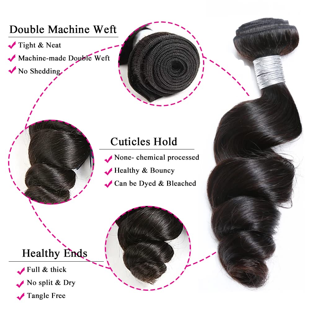 VIPbeauty Loose Wave Bundles Human Hair 1/3 Bundles 100% Unprocessed Brazilian Virgin Loose Wave Bundles Human Hair Loose Wave Bundles Loose Wave Bundles Hair Extensions for Black Women