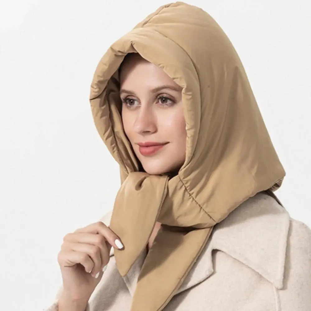 Winter Women's Warm Hooded Down Cotton Triangle Fluffy Scarf Thickened Windproof Waterproof Outdoor Neck Cover Cap