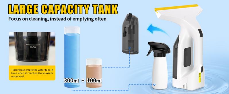 Cordless Window Vacuum Cleaner, Window Cleaner Squeegee Tool Set, Electric Windown Spray Cleaning Tool with 11 inch Squeegee Blade, 2000mAh Battery – Perfect for Showers, Mirrors, Glass, Countertops & Tiles