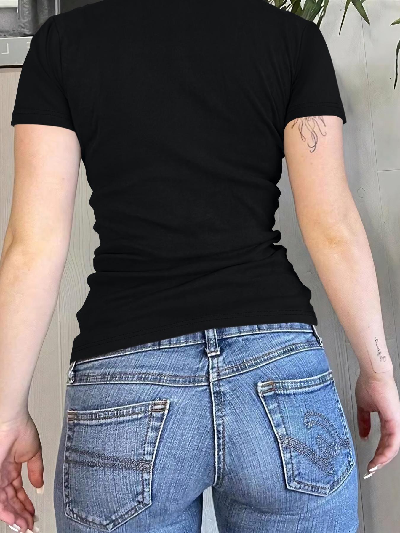 Women's Solid Color Plain Buttons V Neck Tee, Casual Women's Short-Sleeve T-shirt For Summer, Ladies Basic Clothes for Daily Wear, TikTok Trending T-shirt Women