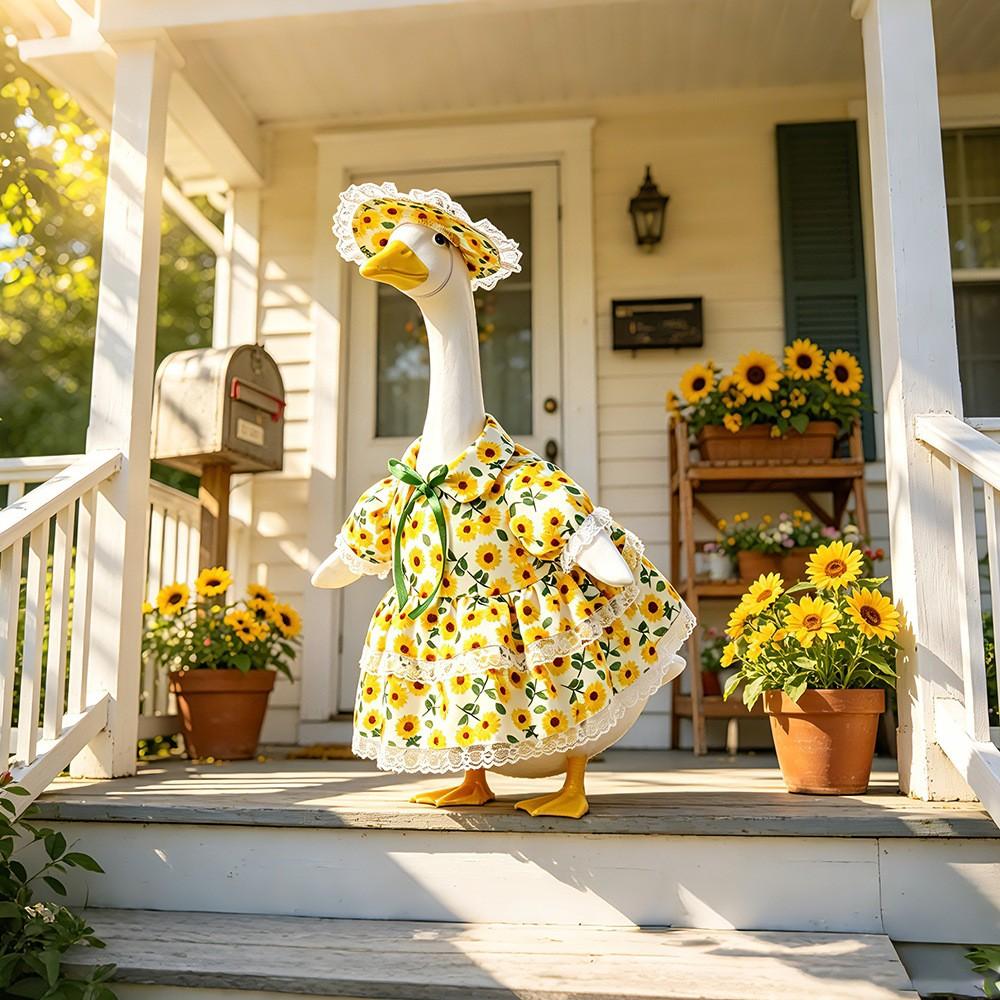 Spring Porch Goose Sunflower Print Decorative Dress, Suitable for 23-Inch Cement Goose Statue, Summer Outdoor Garden Lawn Patio Decoration Set