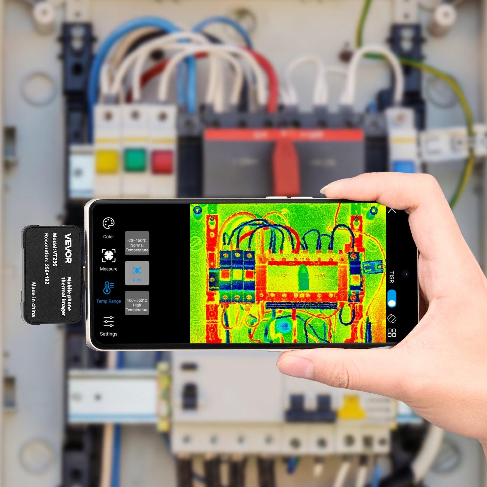 VEVOR Thermal Imaging Camera for Android & iOS Smartphones/Tablets, 512x384 Super Resolution, 25 Hz Refresh Rate, -4°F to 1022°F Range, 6 Color Palettes, Accurate Measurement for Automotive Diagnostics, 256 X 192, 25Hz Refresh Rate, -20°C To 550°C, ≤40 Mk
