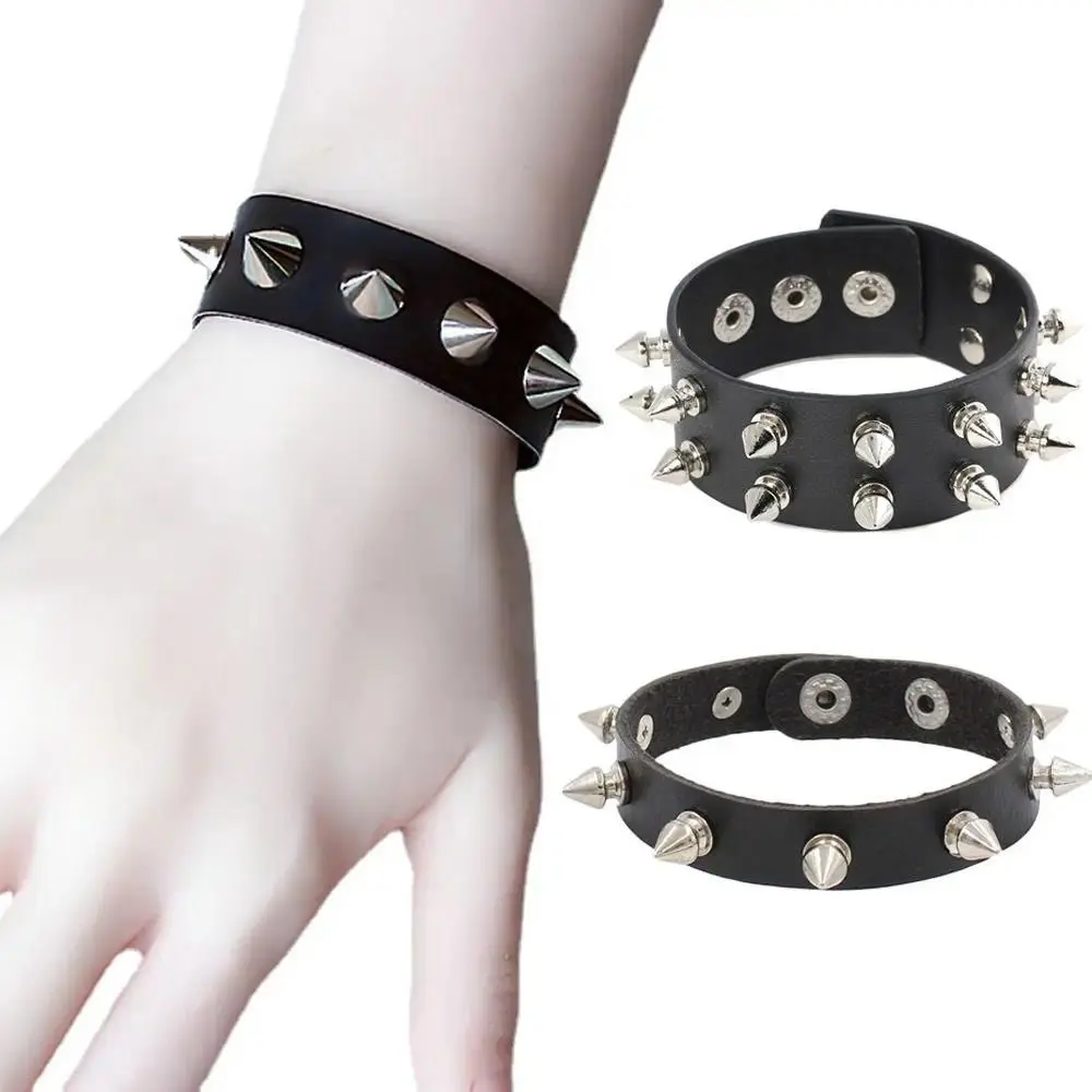 Unisex Gothic Studded Bracelet Pu Leather Adjustable Black Wristband Rock Punk Cuff Bangle