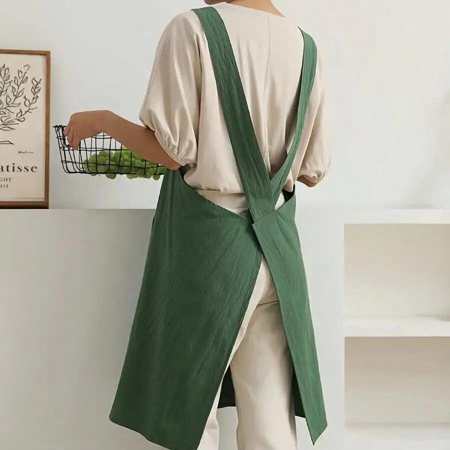 Solid Color Apron with Pocket, Breathable Apron for Women, Adjustable Strap Apron for Home Kitchen Garden Coffee Shop Outdoor Cooking, Easy Cleaning Apron, Kitchen Cooking Aprons