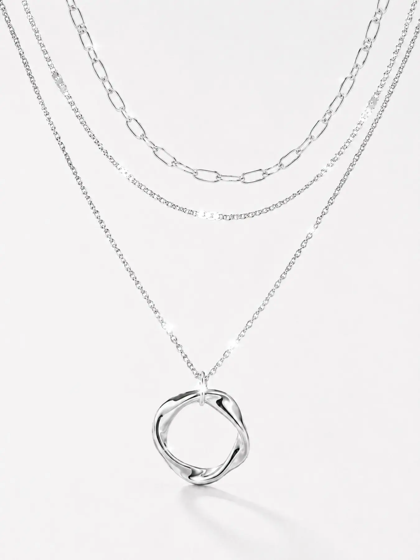 Silver multi-layered necklace - Dainty Necklace, Multilayer Necklace, stylish round pendant design, perfect for parties, vacations, and gifts.