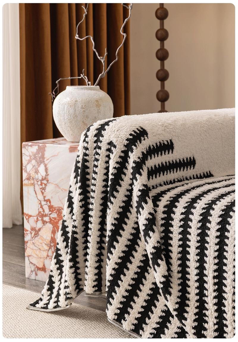 American Country Style Geometric Stripe Sofa Throw Blanket, Modern Minimalist Thick Couch Cover, Washable Sofa Slipcover, Pet Friendly
