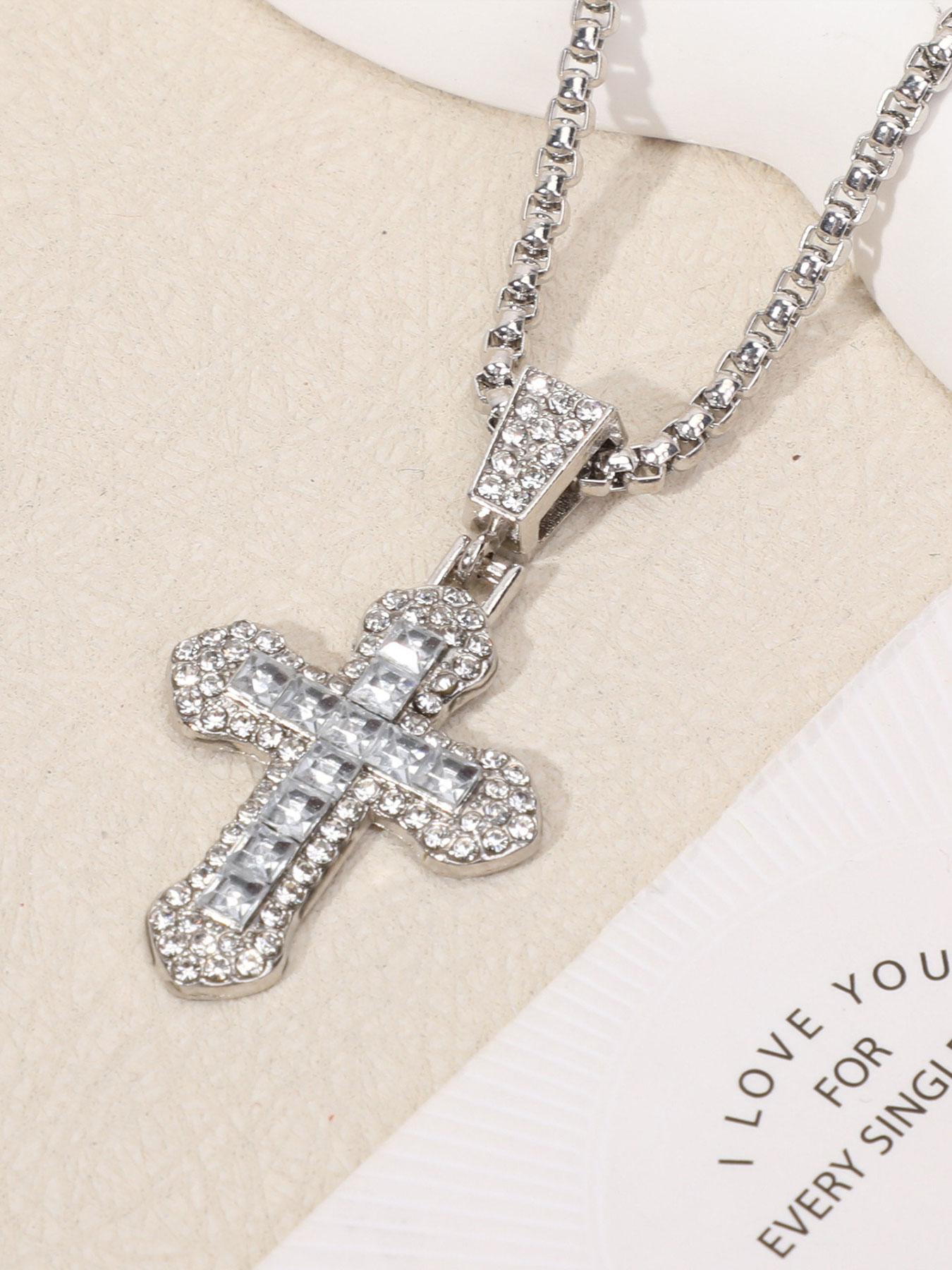 Cross Necklace Hip Hop Style Zircon Pendant Jewelry, Titanium Steel Versatile Chain, Full Diamond Inlay, Multi-Color Options, Fade-Resistant