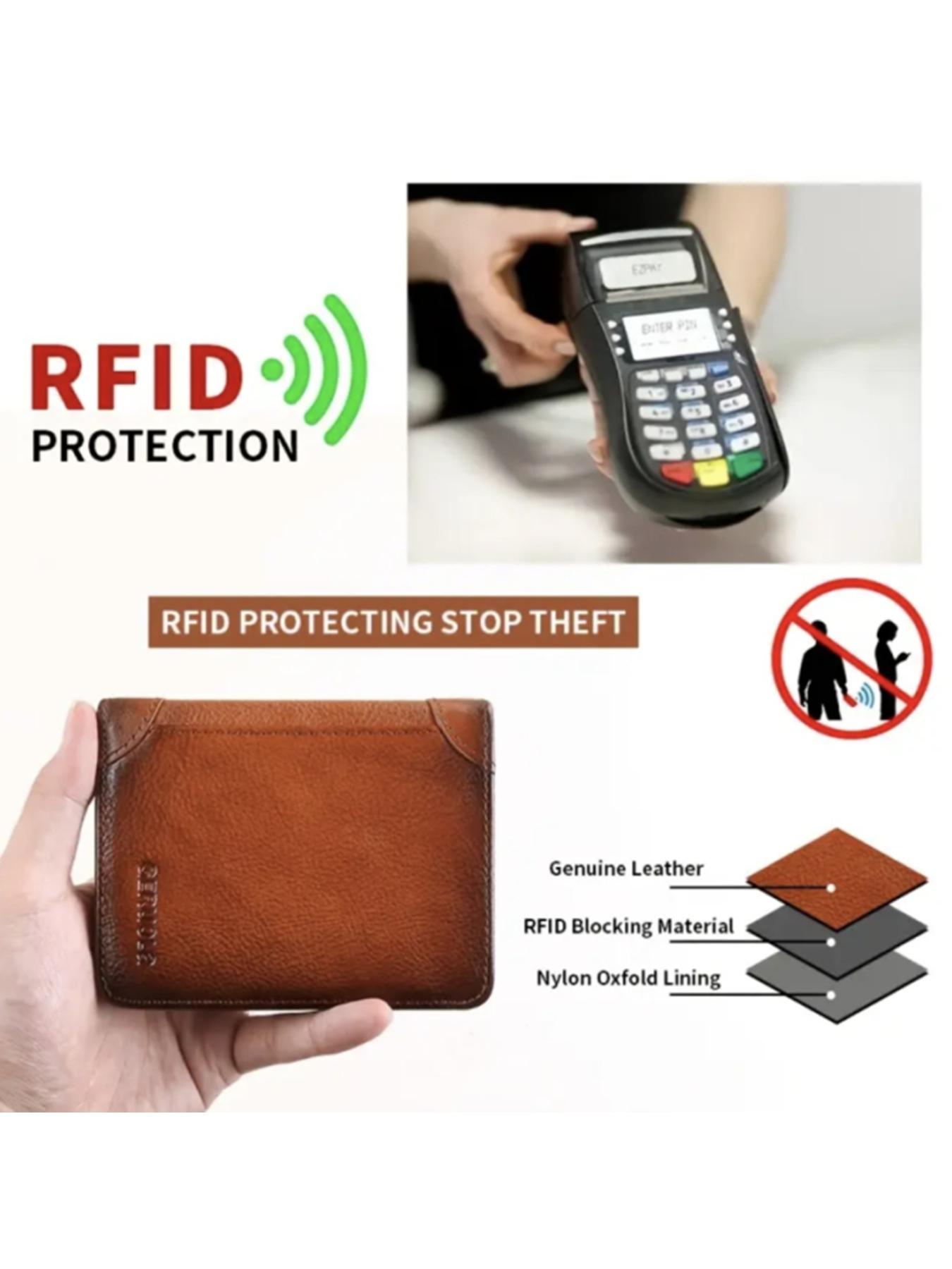 Men's Genuine Leather Business Style Bifold Leather Wallet Business Minimalist Wallet RFID Blocking Ultra-Thin Top Layer Cowhide Short Multifunctional ID Credit Card Holder Christmas Gift Business Wallets