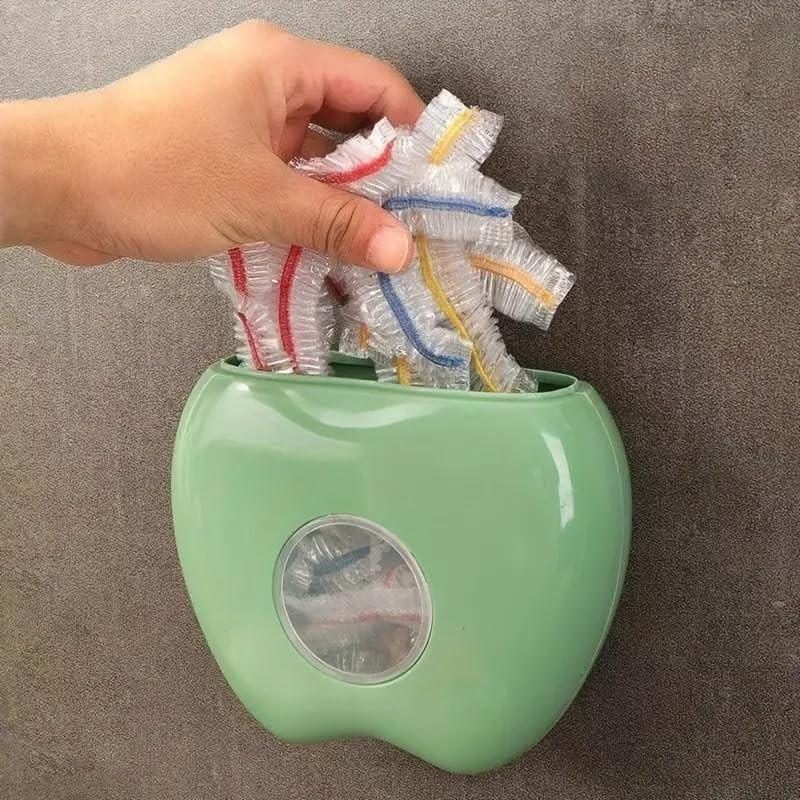 Plastic Wrap & Food Storage Bag Dispenser — Includes 100 Sheets of Plastic Wrap | Multi-functional, Wall-Mounted Kitchen Organizer | No-Drill, High-Capacity, Apple-Shaped Storage Box for Kitchen & Bathroom (Green + 100 Sheets)