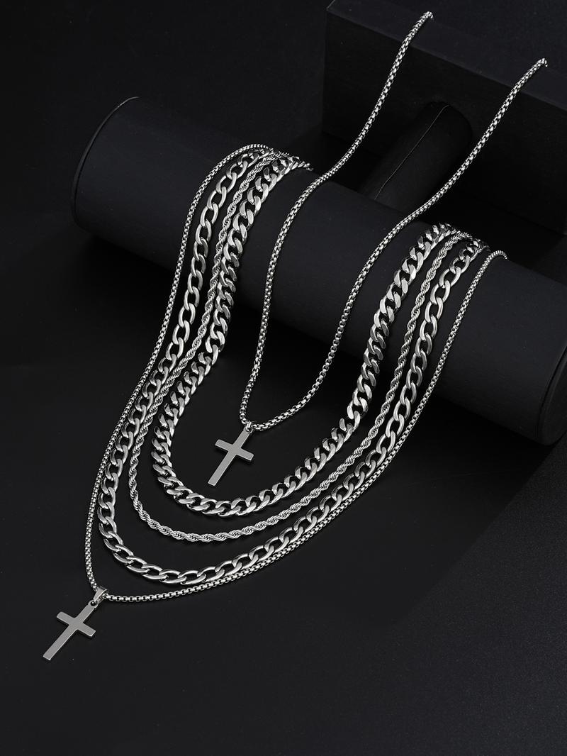 Men's Stainless Steel Jewelry Set, Geometric Pattern Necklace & Bracelet, Casual Daily Wear Accessories, Perfect Gift for All Seasons