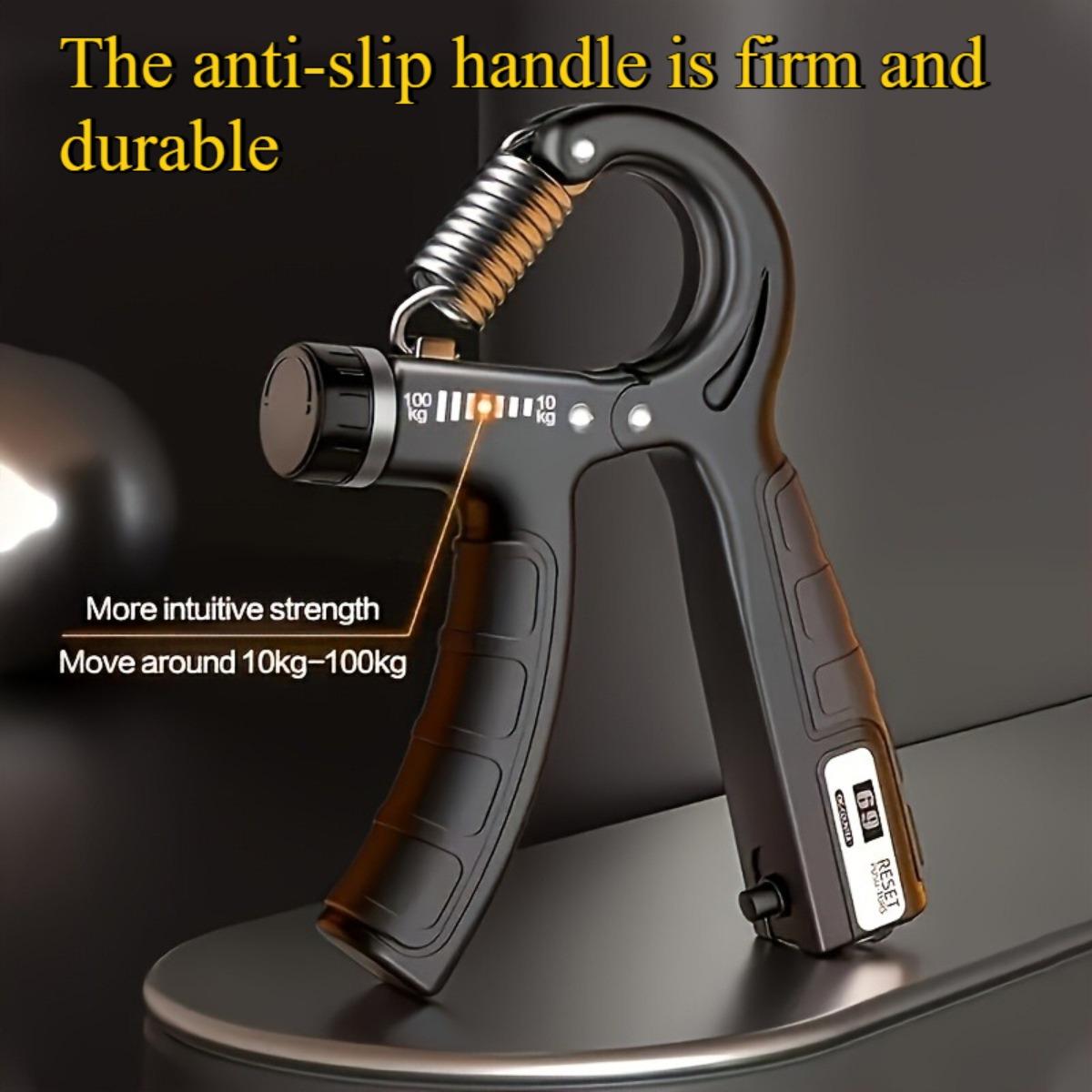 Portable adjustable grip strength trainer with comfortable handles, featuring adjustable resistance and a non-slip design. It strengthens forearm muscle strength and serves as a fitness and rehabilitation device.