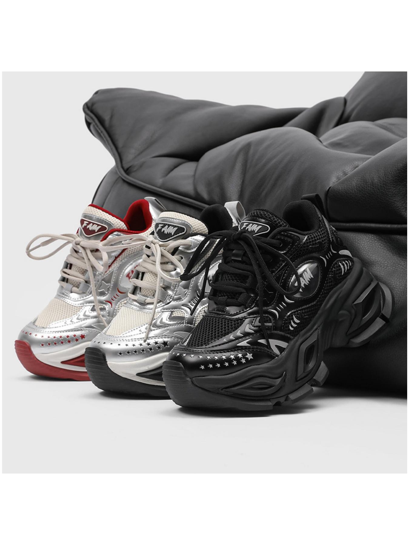 Silver Color Mechanical 10cm Invisible Heel Thick Sole Dad Shoes, Futuristic Unisex Platform Training Shoes, Future-Style Athletic Footwear Silver Color Mechanical 10cm Invisible Heel Thick Sole Dad Shoes, Futuristic Unisex Platform Training Shoes, Future-Style Athletic Footwear