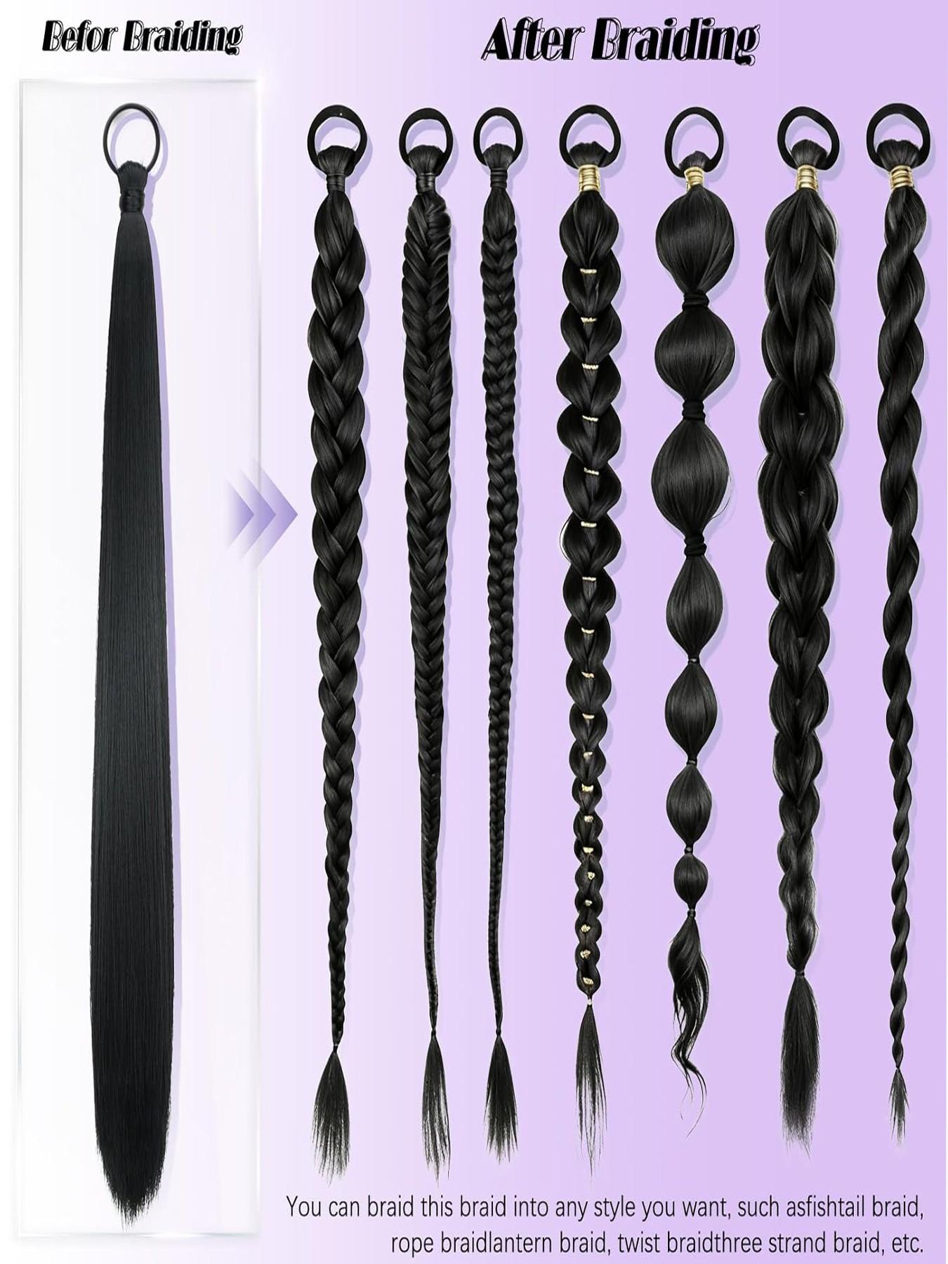 26 Inch Braid Ponytail Extension 2-Pack - Straight Sleek Wrap-Around Synthetic Hairpiece with Elastic Tie for Women, Perfect for Holiday Parties, Synthetic Extensions, Straight Synthetic Hairpieces