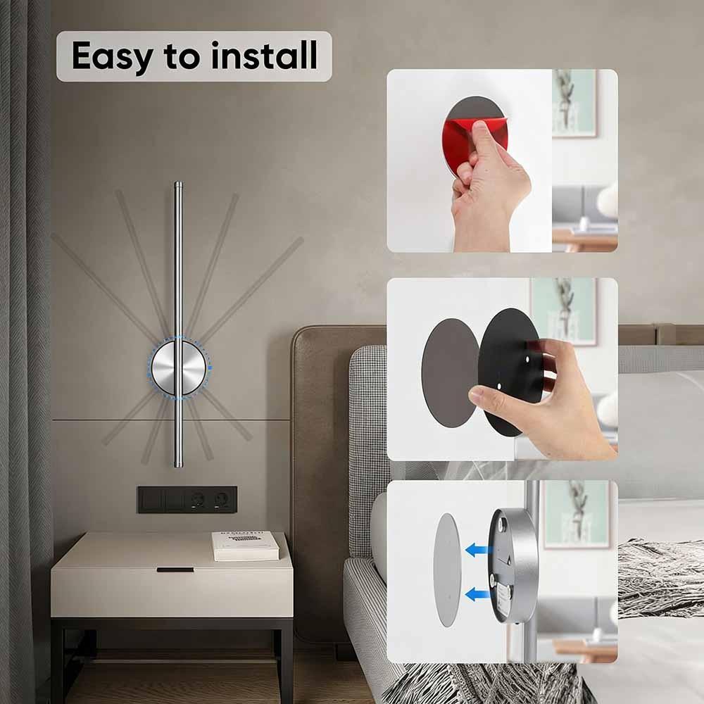 Modern LED Rechargeable Wall Light, Adjustable Wireless Wall Lamp with Remote, 3 Color Temperatures, 19.7 Inch Chrome Finish, Bedroom Living Room Hallway