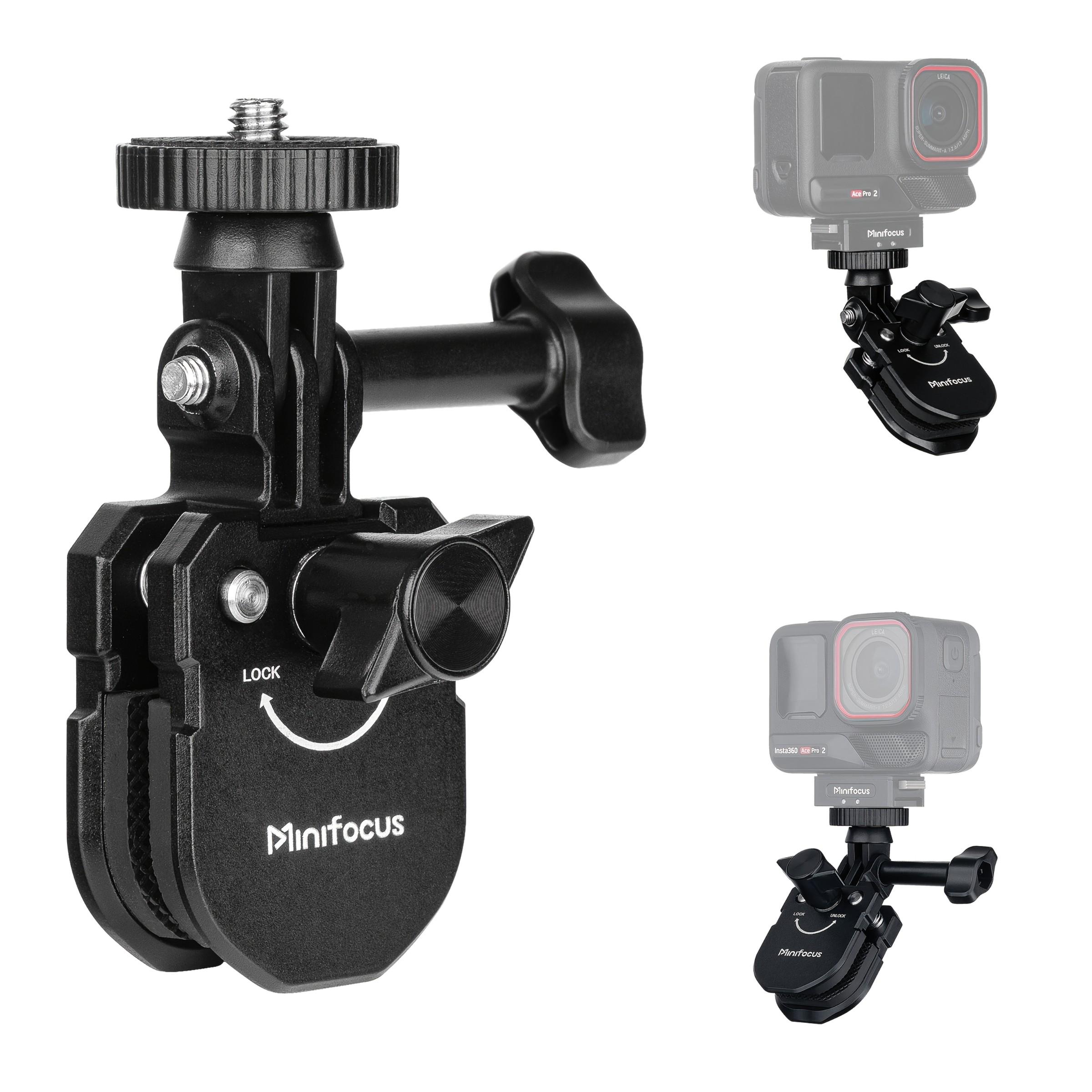 Motorcycle Windshield Camera Mount Holder, Aluminum Alloy, Quick Release + 1/4" Adapter, Compatible with Gopro Dji Insta360