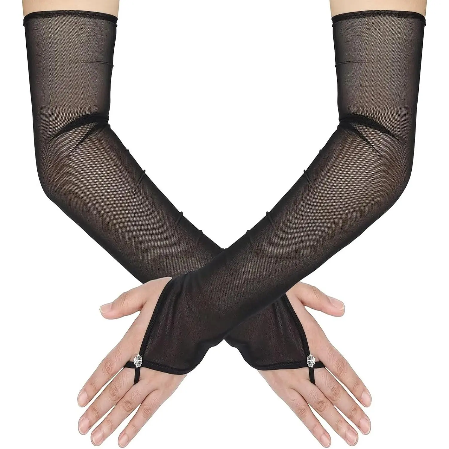 Women's Long Fingerless Sheer Tulle Mesh Gloves for Wedding Bridal Opera Party Halloween CostumeGift