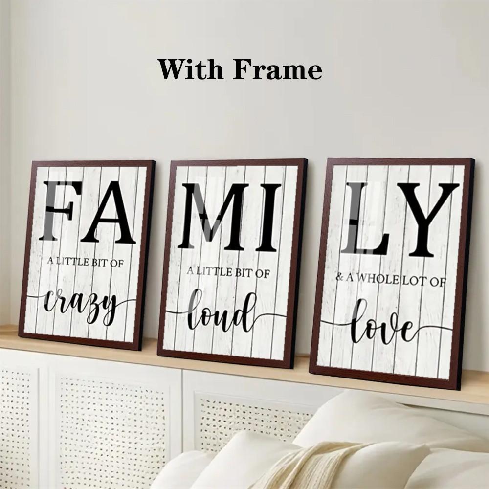 3-Piece Optional Wooden Frame Modern Simple Black White Family English Alphabet Typography Art Canvas Poster High Precision Color Micro-spray Moisture-proof Coating Clear Text No Color Difference Excellent Flatness Living Room Shared Space Decor