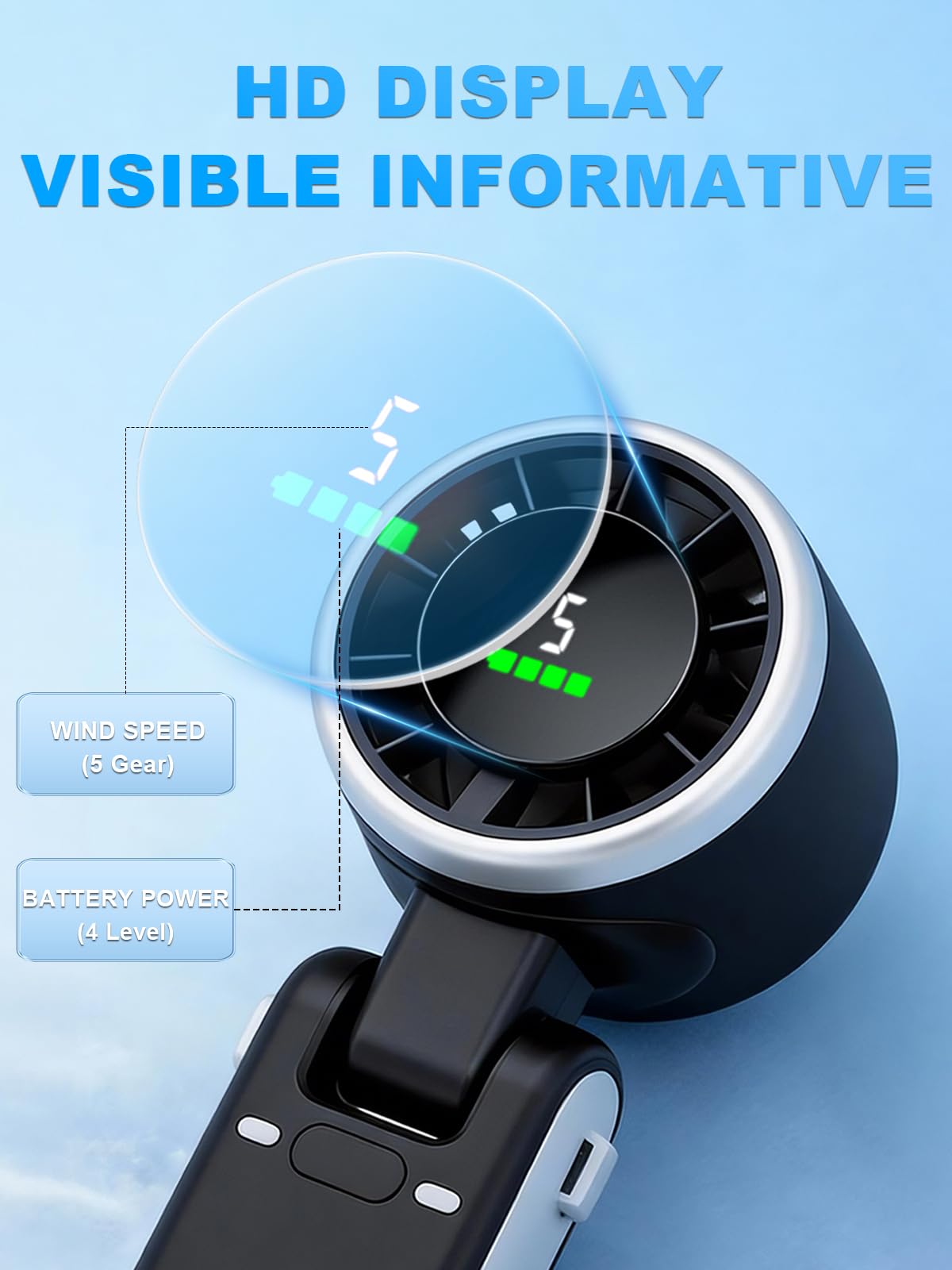 Portable Handheld Turbo Fan, 5 Gear Wind, Battery Operated, Up to 13 Working Hours Rechargeable Fan, 3 IN 1 Hand Fans with Air Turbo Tech Cooling Fan for for Travel, Beach, Outdoor
