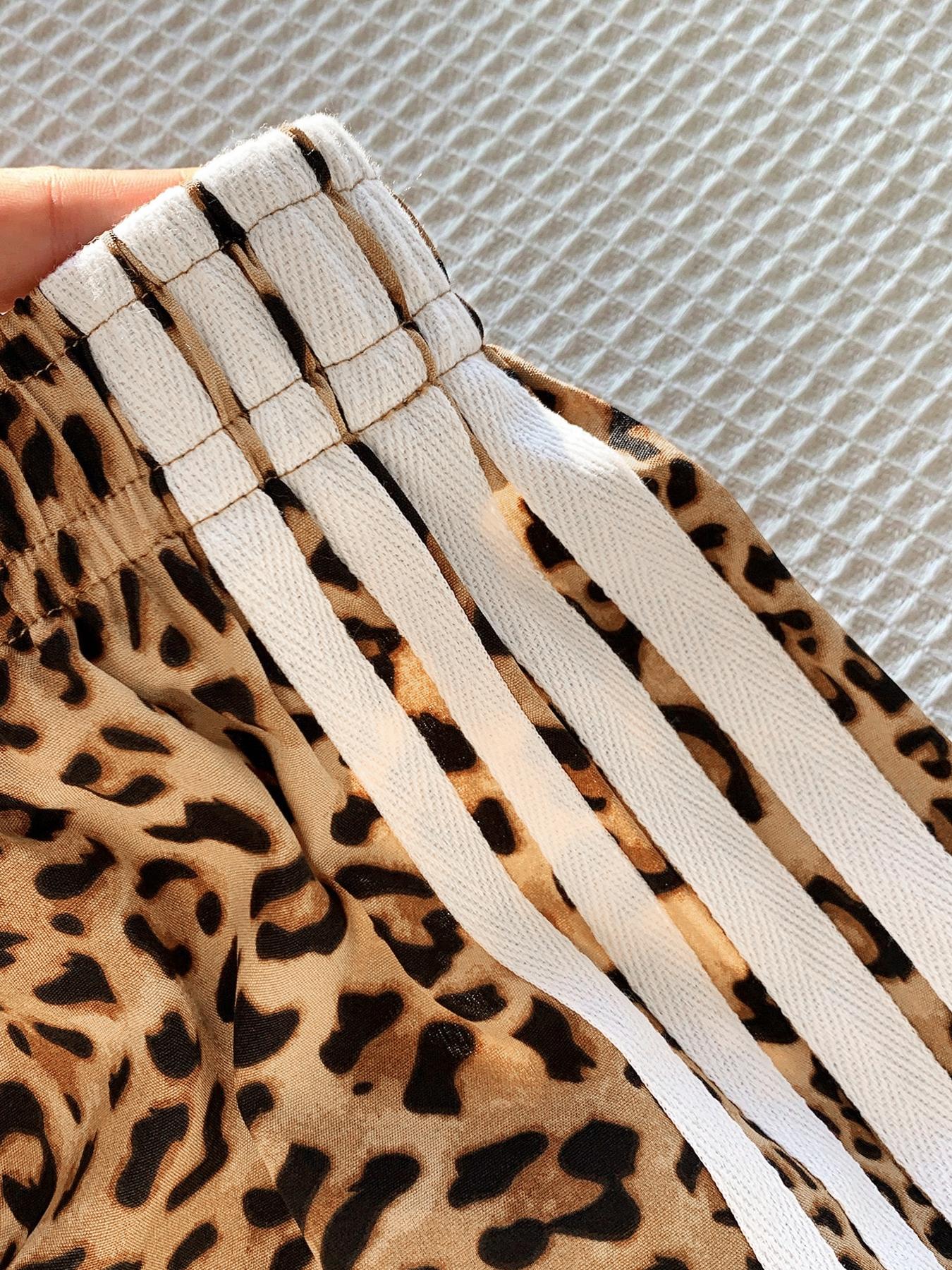 1 Piece Leopard Print Side Stripe Wide Leg Pants, Spring Summer Fall All-Season Wear, Elastic High Waist Loose Fit Trousers for Women, Y2K Streetwear, Casual Comfy Baggy Pants for Daily/Street Style, Casual Palazzo Pants, Casual Fashion Pants