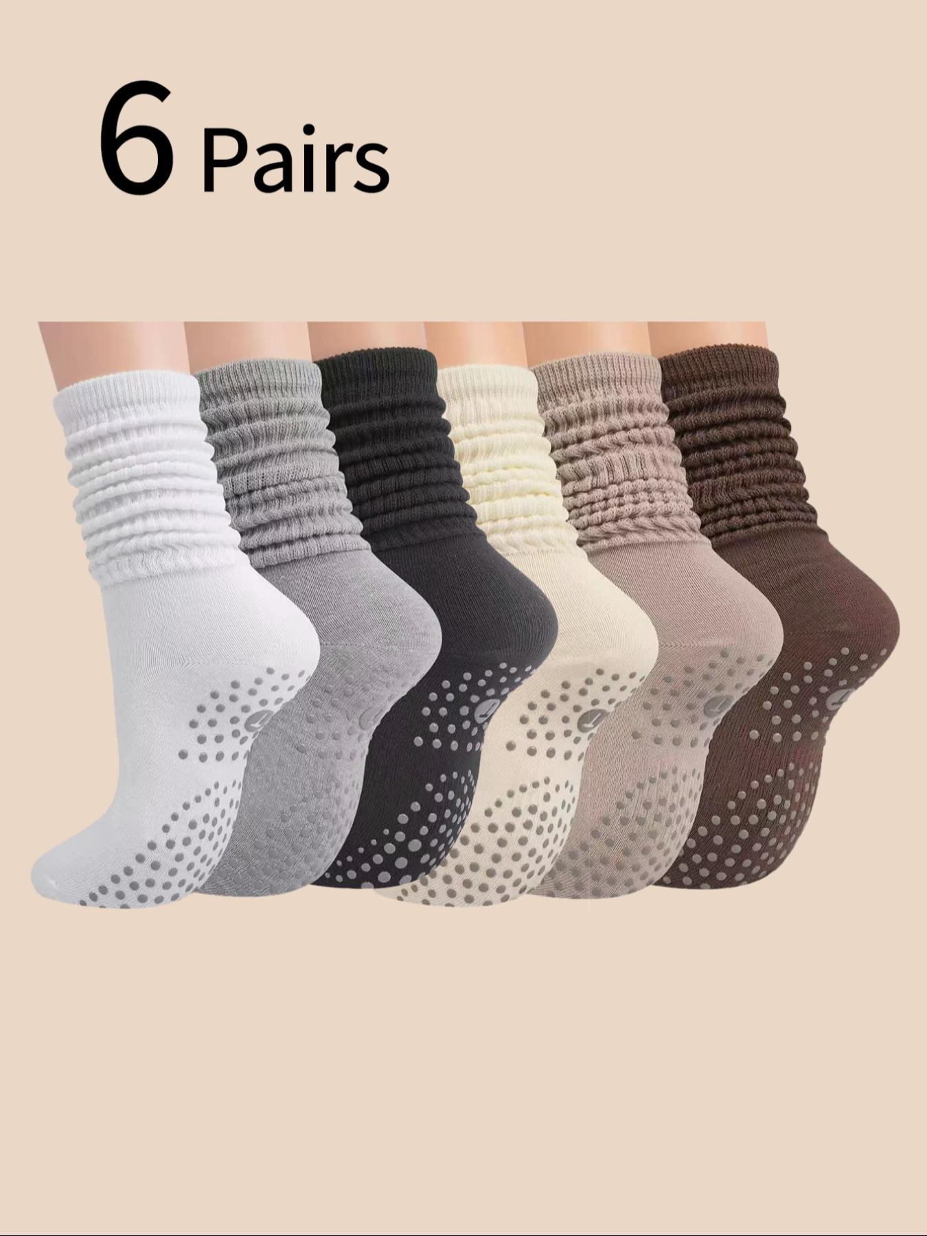 Women's Yoga Mid-Calf Elastic Socks, Anti-Slip Pilates Fitness Sports Socks, Grip Sports Socks, Indoor Jump Rope Dance Training Floor Socks, 6 Pairs Pack