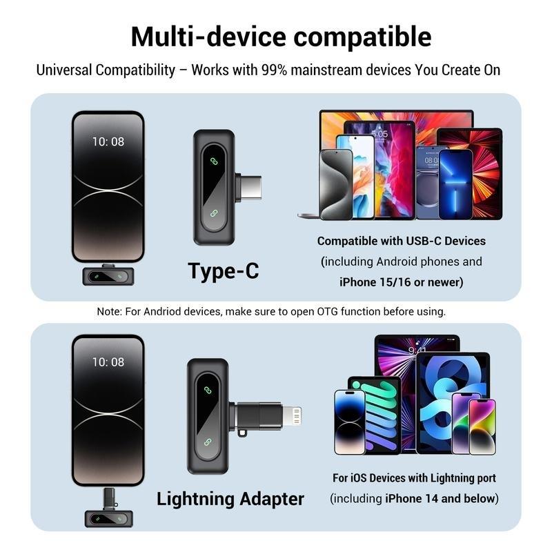 2026 New Model,Mini Pro Wireless Lavalier Microphone for iPhone, iPad, Android | Intelligent Noise Cancelling, Magnetic Rotating Clip, Long Battery Life | Ideal for Video Recording, Vlogging, Teaching, Interviews, Podcasts