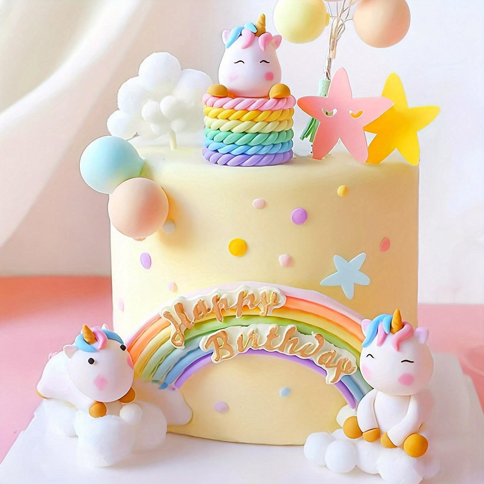 7 Piece Unicorn Cake Decorations, Girl Birthday Party Supplies, Perfect for Baby Shower, Halloween, Christmas, New Year, Valentine's Day