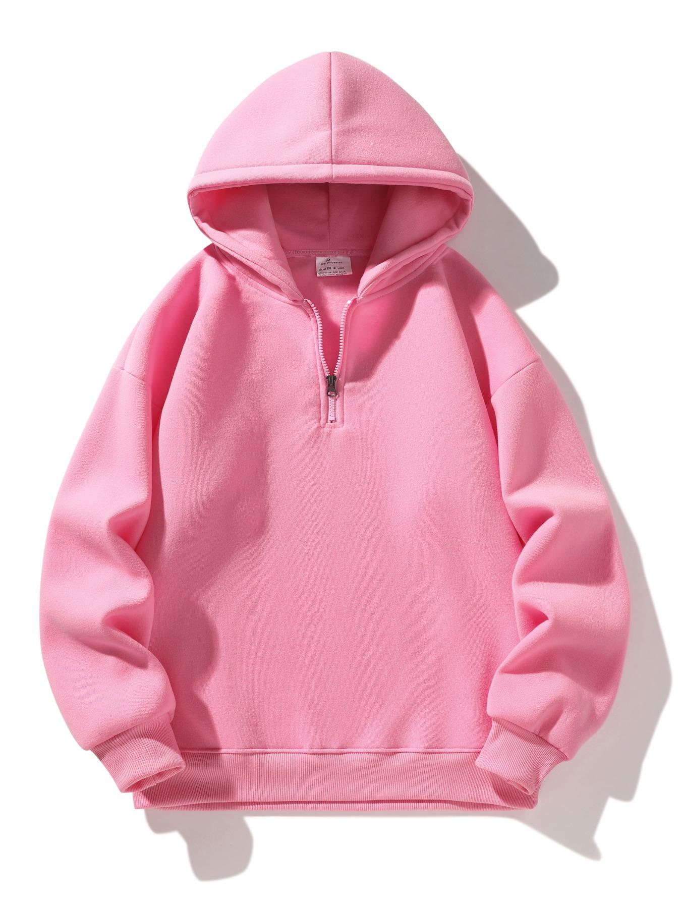 Men's Half-Zip Fleece Hoodie, Casual Plain Long Sleeve Drop Shoulder Sweater, Thick Fabric for Fall & Winter, Sporty Fashion Pullover