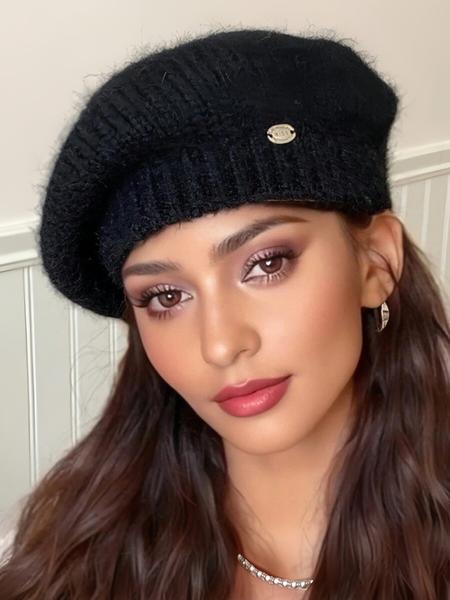 Women's Fitted Beret Hat, Plain Woven Fabric, Casual Style, All Season Wear, Perfect for Daily Use, Knit Hat