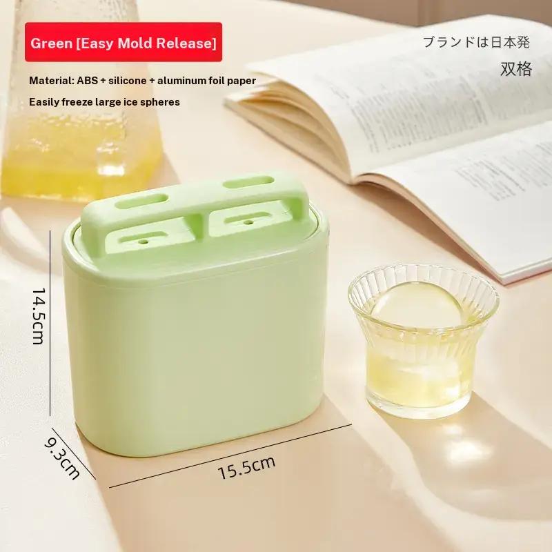 Large Ice Ball Mold with Lid, Dual Compartment Round Ice Maker, Whiskey Ice Cube Tray, Refrigerator Ice Cubes Holder, Ice Box