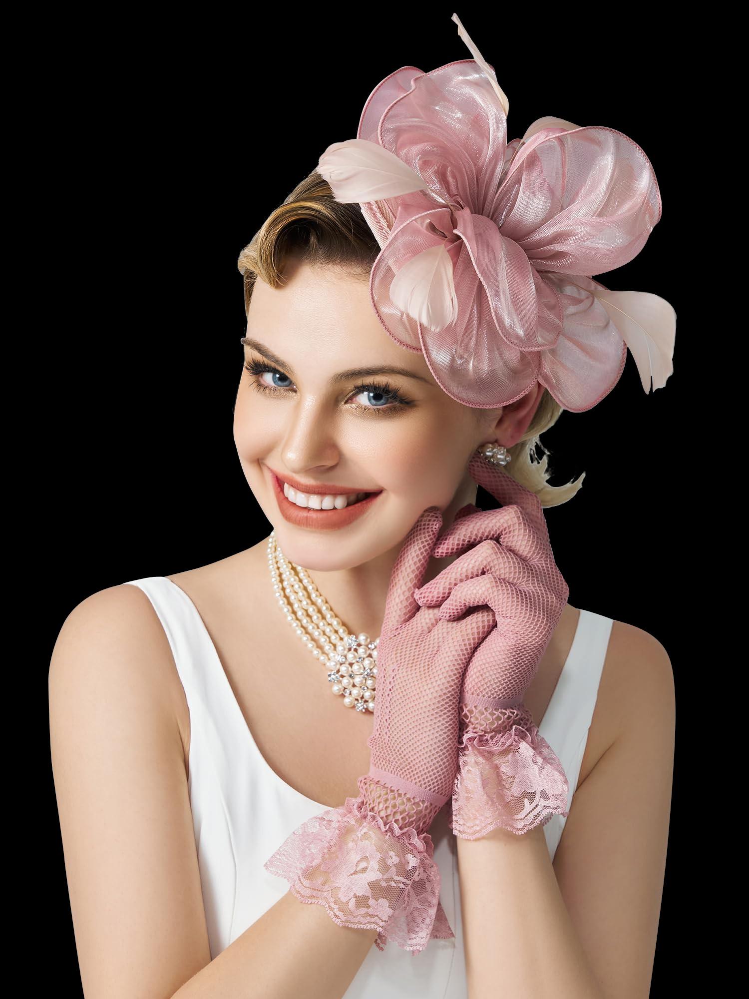 Kentucky Derby Hat Elegant pink Fascinator Floral Feather  display picture 3