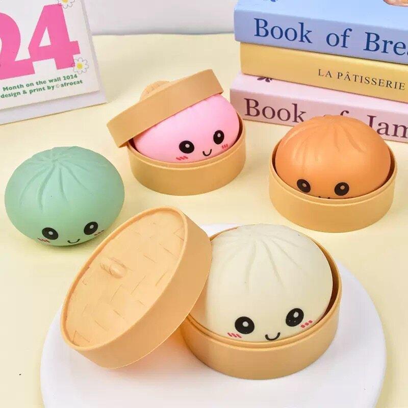 New Colorful Dumpling Squishes Stress Ball Fidget Sensory Toy Simulation Food Squishies Bun with Steamer Squeeze Dough Ball Gift