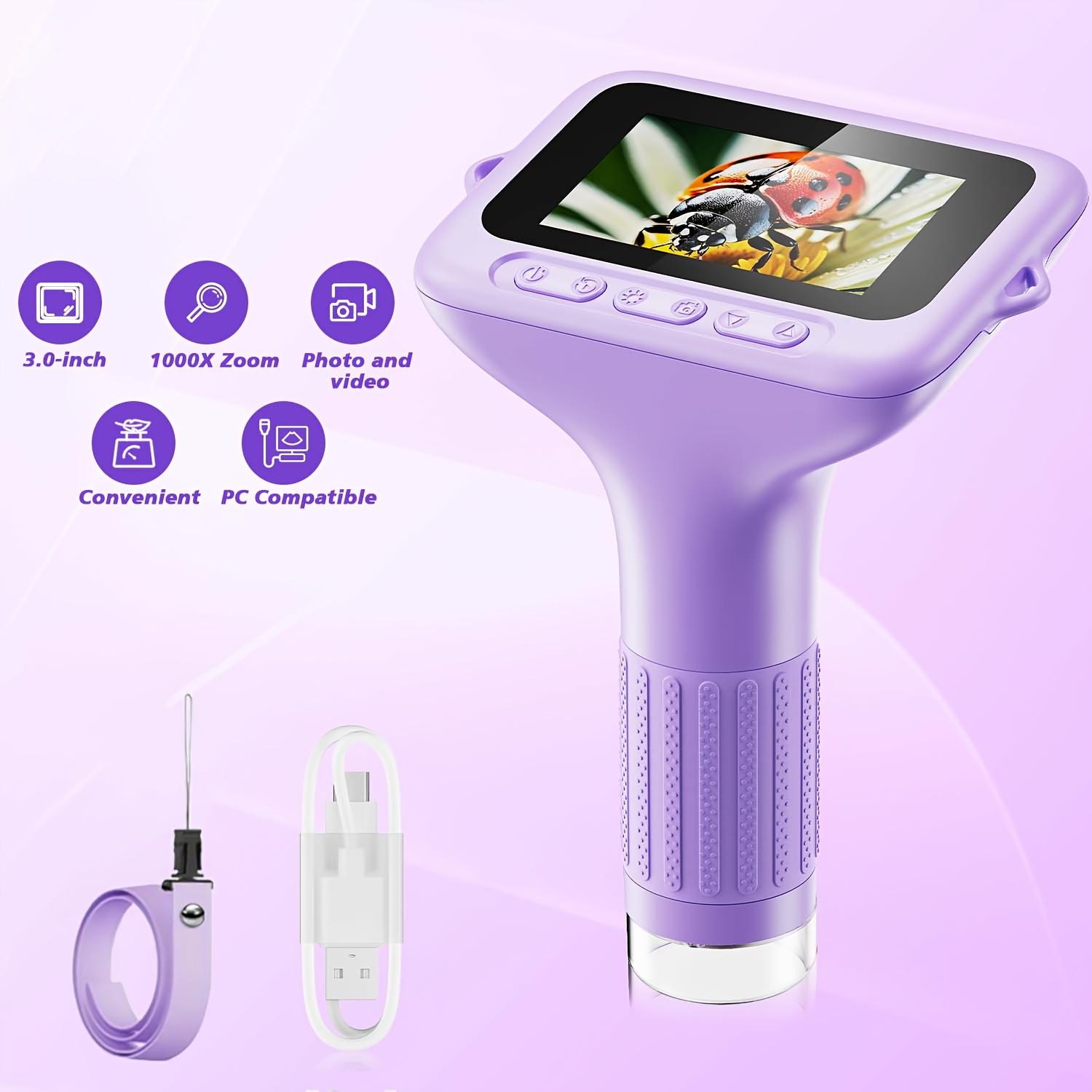 Portable Microscope, Handheld Digital Microscope with 8 Adjustable LED Lights, IPS Screen Electronic Magnifier, Suitable for Children and Adults, LCD Digital Microscope