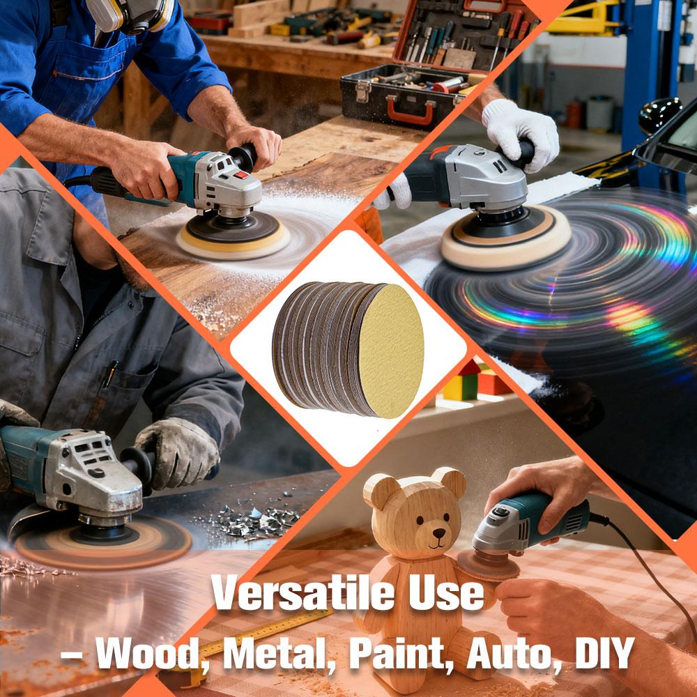 Findmall 5"/ 6" Sanding Disc Sandpaper 100 Roll Velcro Back Grit 60/80/120/180 Sand Paper