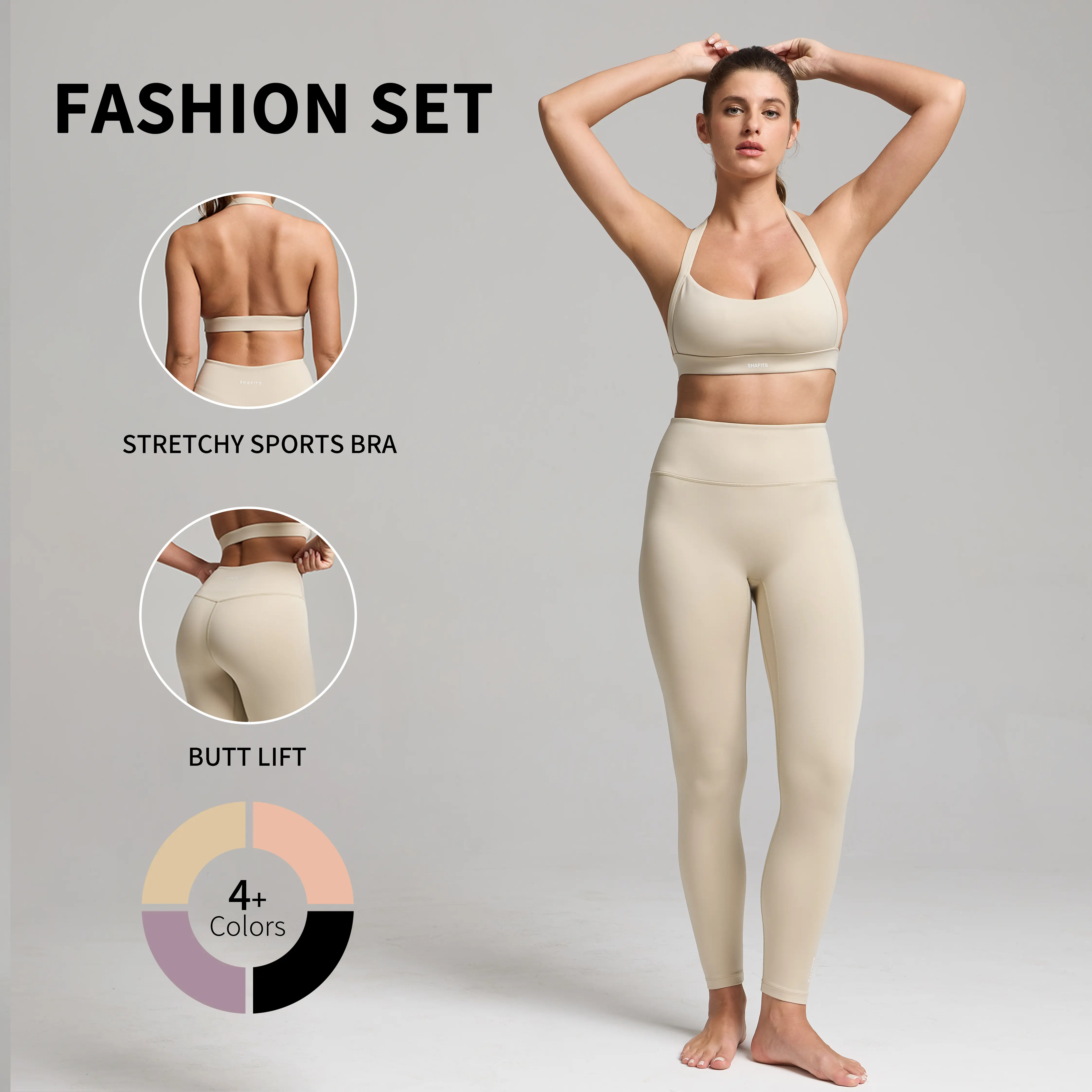 SHAFITS Women’s 2-Piece Seamless Activewear Set, Stretchy Padded Sports Bra + High-Waist Yoga Pants, Ideal for Yoga & Gym Daily Exercise