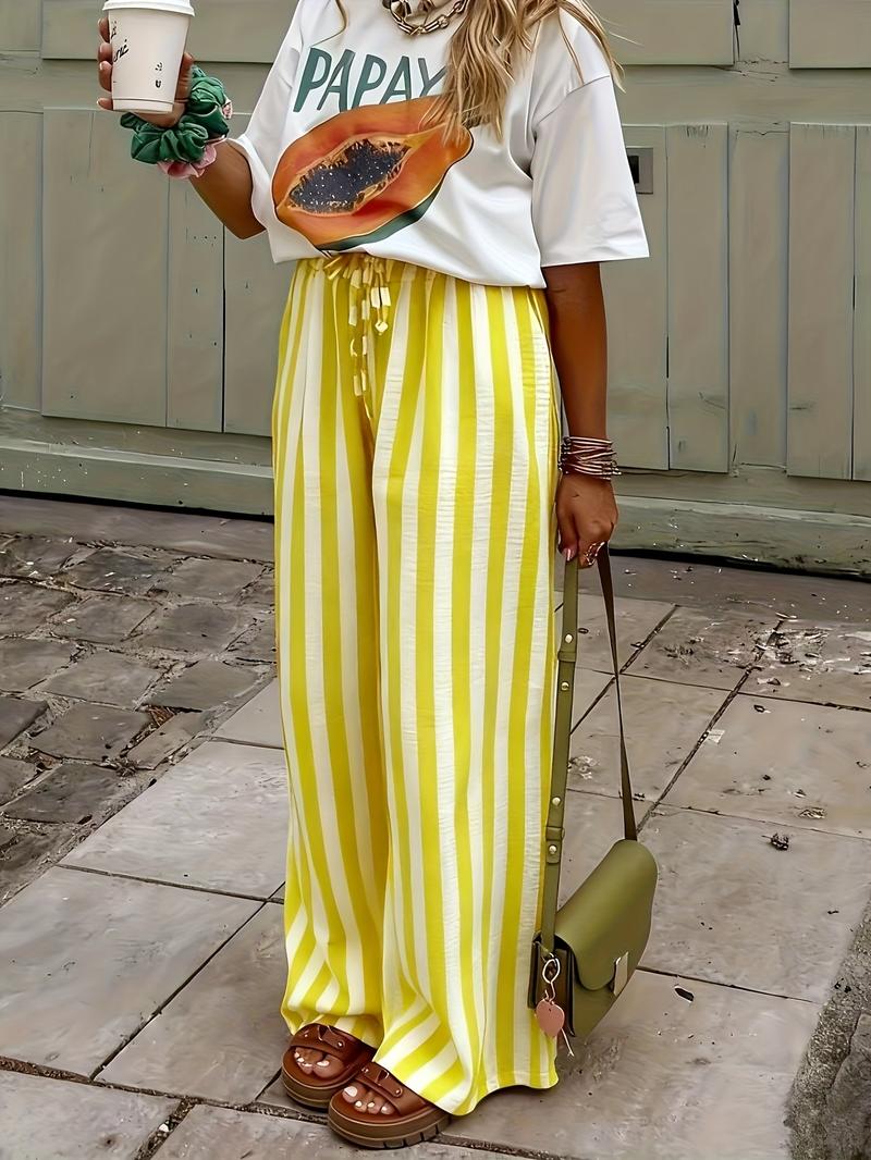 Spring & Fall Fashion New Women's Drawstring Loose Wide Leg Pants, Comfortable and Stylish Long Trousers for Casual Wear