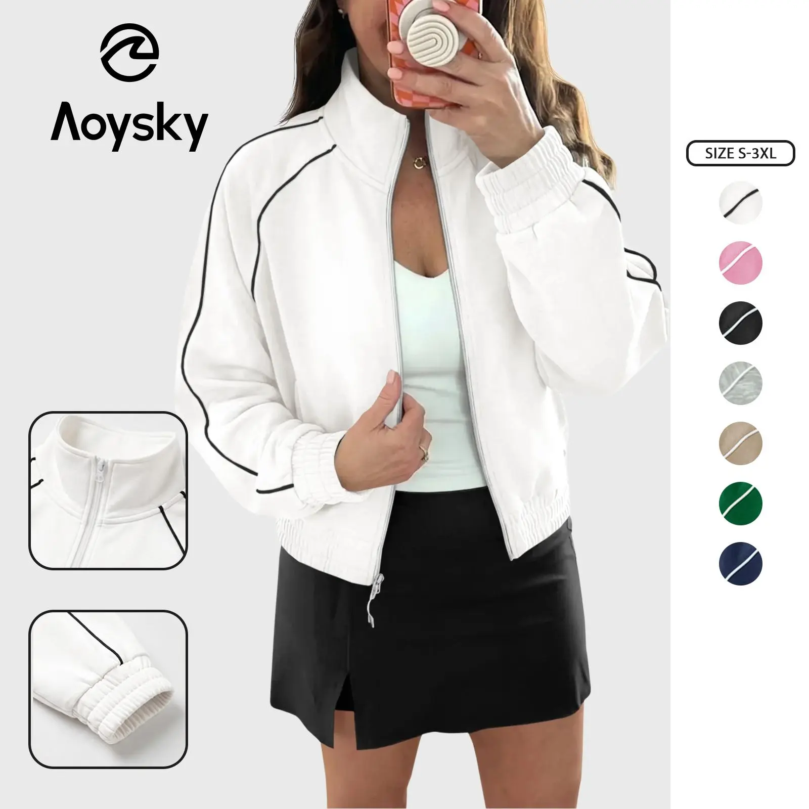 Aoysky Women's Full-Zip Stand Collar Long Sleeve Pockets Track Jacket - Athleisure Sweatwear for Workout, Active, Casual Athletic Use, Workout Jacket, Active Jacket