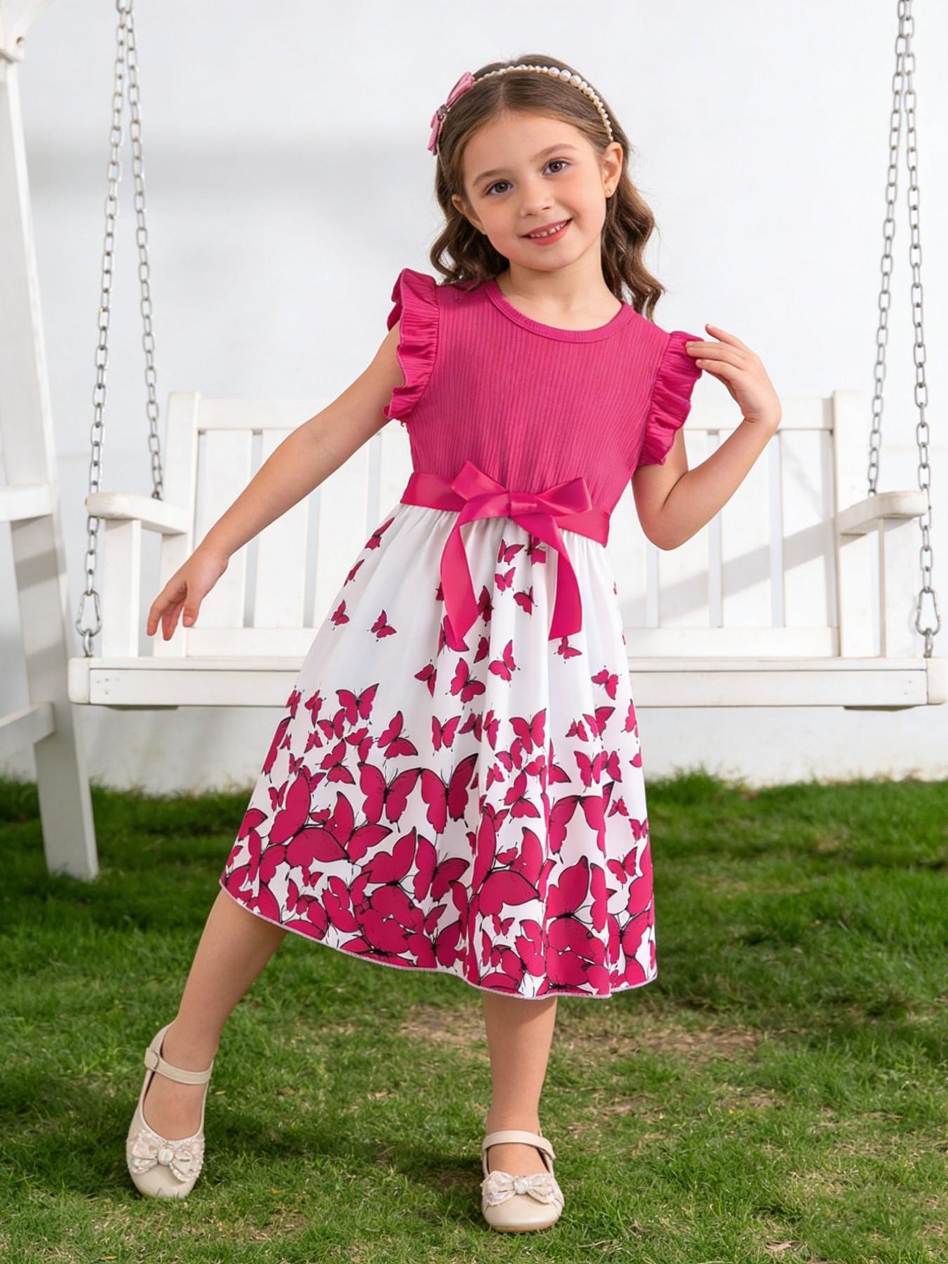 Toddler Outdoor Dress, Cute Butterfly Print, Ideal for Picnics & Trips