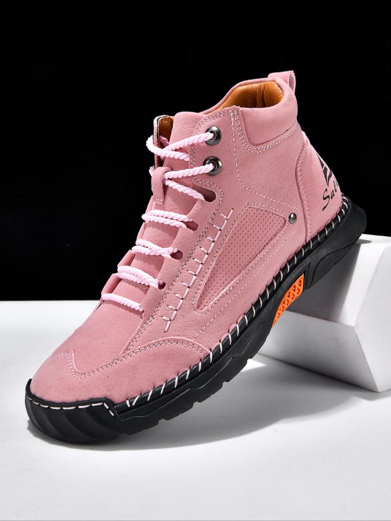 Men's Fashionable Patchwork Design Lace Up Ankle Boots, Casual Comfortable Breathable Non-slip Boots for Outdoor Activities, Durable PU Leather Shoes for Fall & Winter