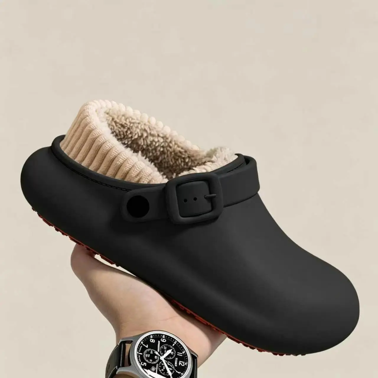 Men’s Winter Fleece-Lined Clogs Footwear - EVA Waterproof Slip-On Mules, Non-Slip Warm Cozycore Fashion House Slippers for Indoor-Outdoor Casual Home Use