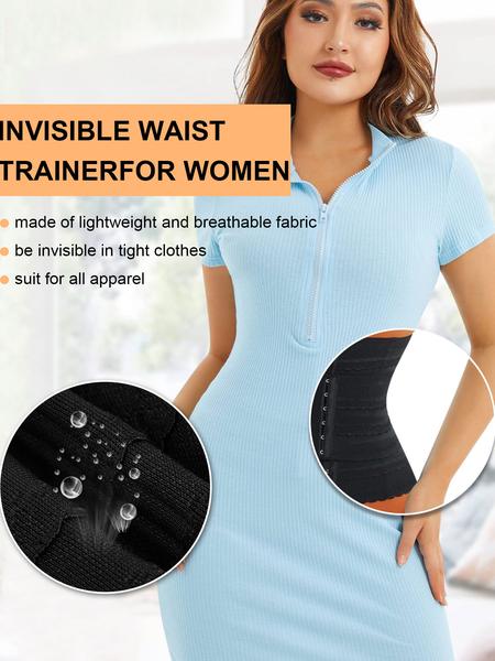 Women's Solid 3-sectional Hook & Eye Waist Trainer, High Stretch Tummy Control Corset for Daily Wear, Women Shapewear Clothes Halloween dailydrip comfyessentials midsize tiktokshopbacktoschool