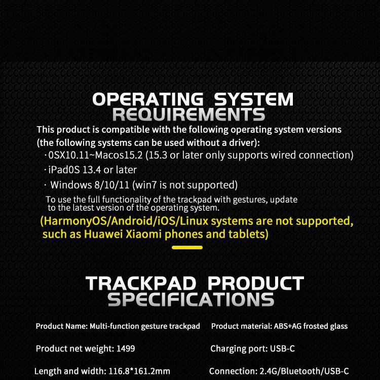 JOMAA Bluetooth Wireless+Wired Trackpad 2.4G Tri-Mode Touchpad Mouse Rechargeable High-Precision Touchpad for IOS Mac Windows