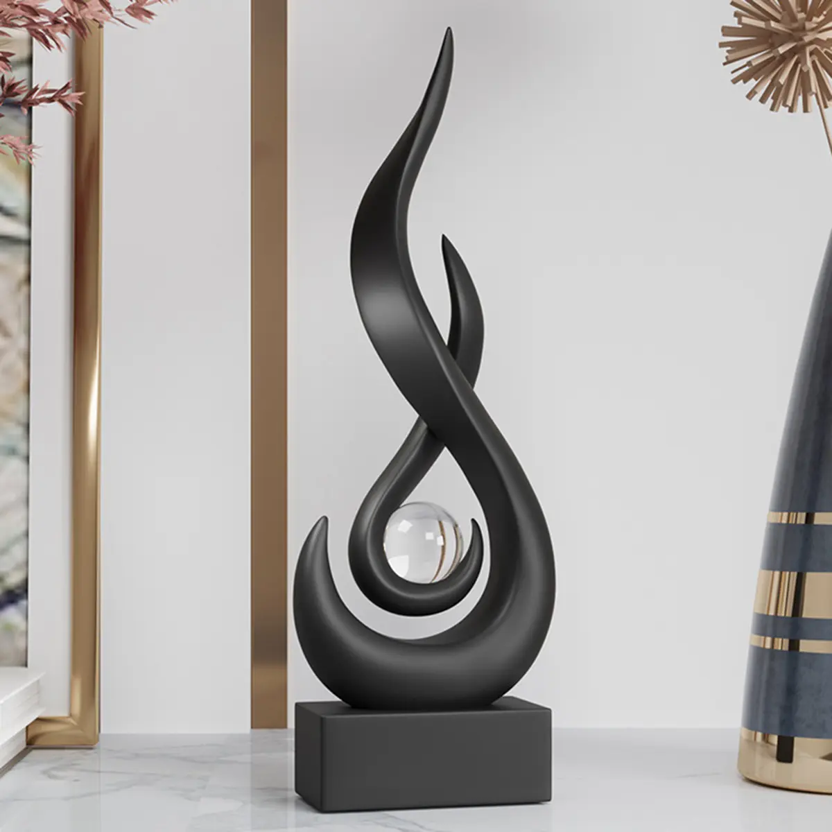 Abstract Flame Design Resin Ornament, Resin Sculptures, Modern Art Home Decor, Unique Desktop Decoration, Suitable for Living Room and Office