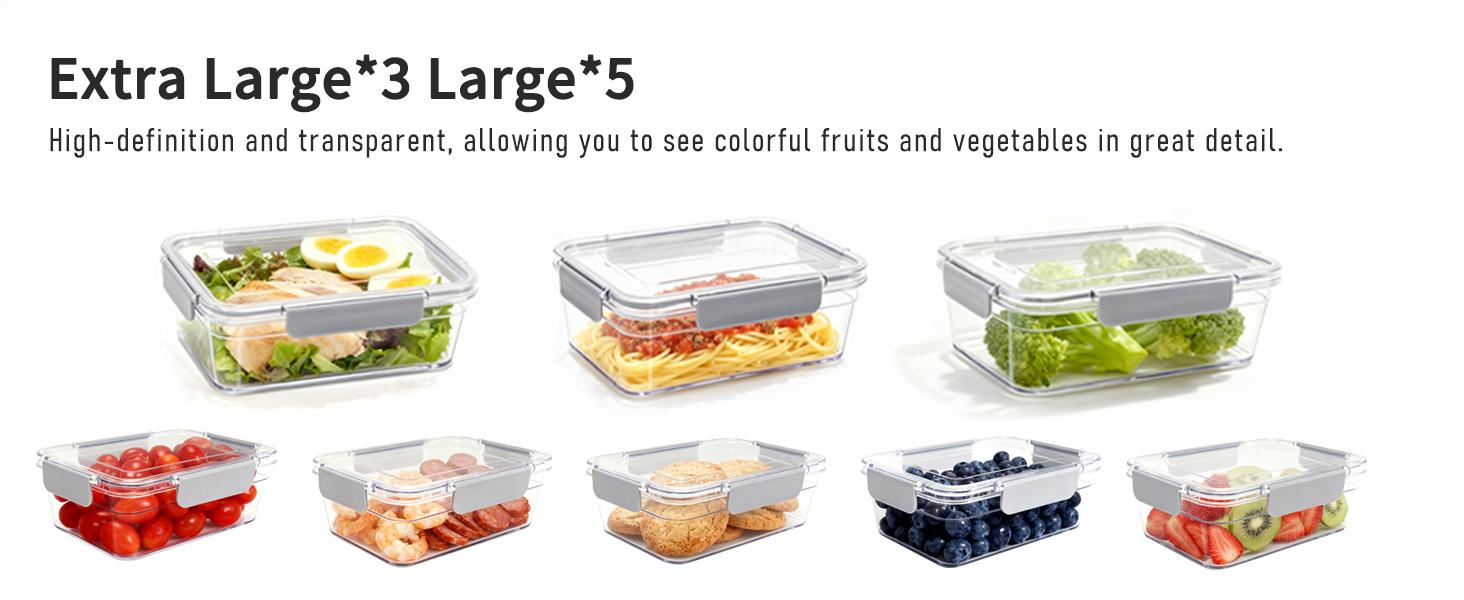 2.8L Tritan Containers, Airtight Tritan Locking for Fridge Freezer, Meal Prep, Deli Meat, Snacks, 8 Containers with Lids, 16 pieces, Large, Clear