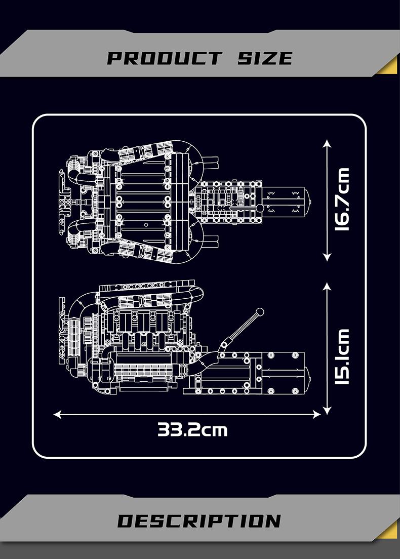Mould King 10203 V8 Engine Engineering Car Motor Model Building Block STEM DIY Gift Adult Kid Toy Set 1169 Pcs springtok