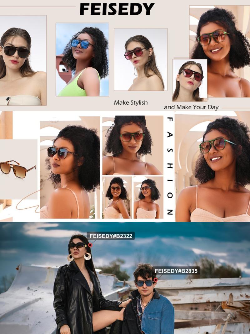 FEISEDY Retro Square Sunglasses Women Men 70s Vintage Trendy Plastic Frame Sun Glasses B2835