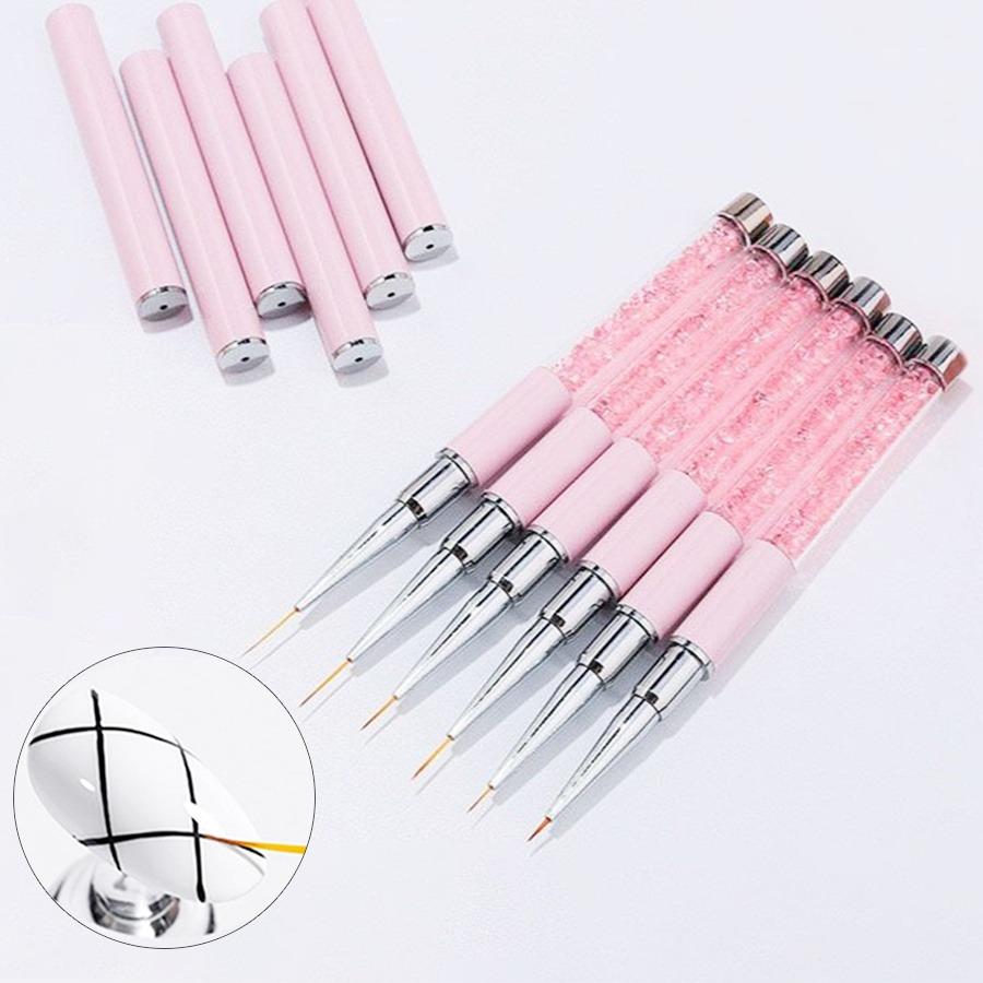 6-Piece Nail Art Line Pen Set, Acrylic Light Therapy Extension Brush, Grid Pen, 3D Design Painting Tool, Floral Drawing Pens